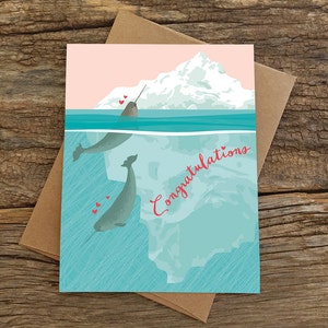 funny wedding card / funny engagement card / narwhals