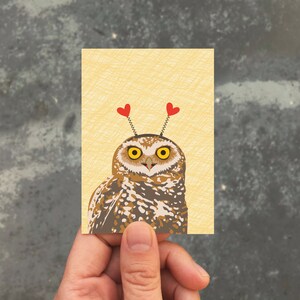 mini carte d'amour / carte cadeau / serre-tête coeur hibou