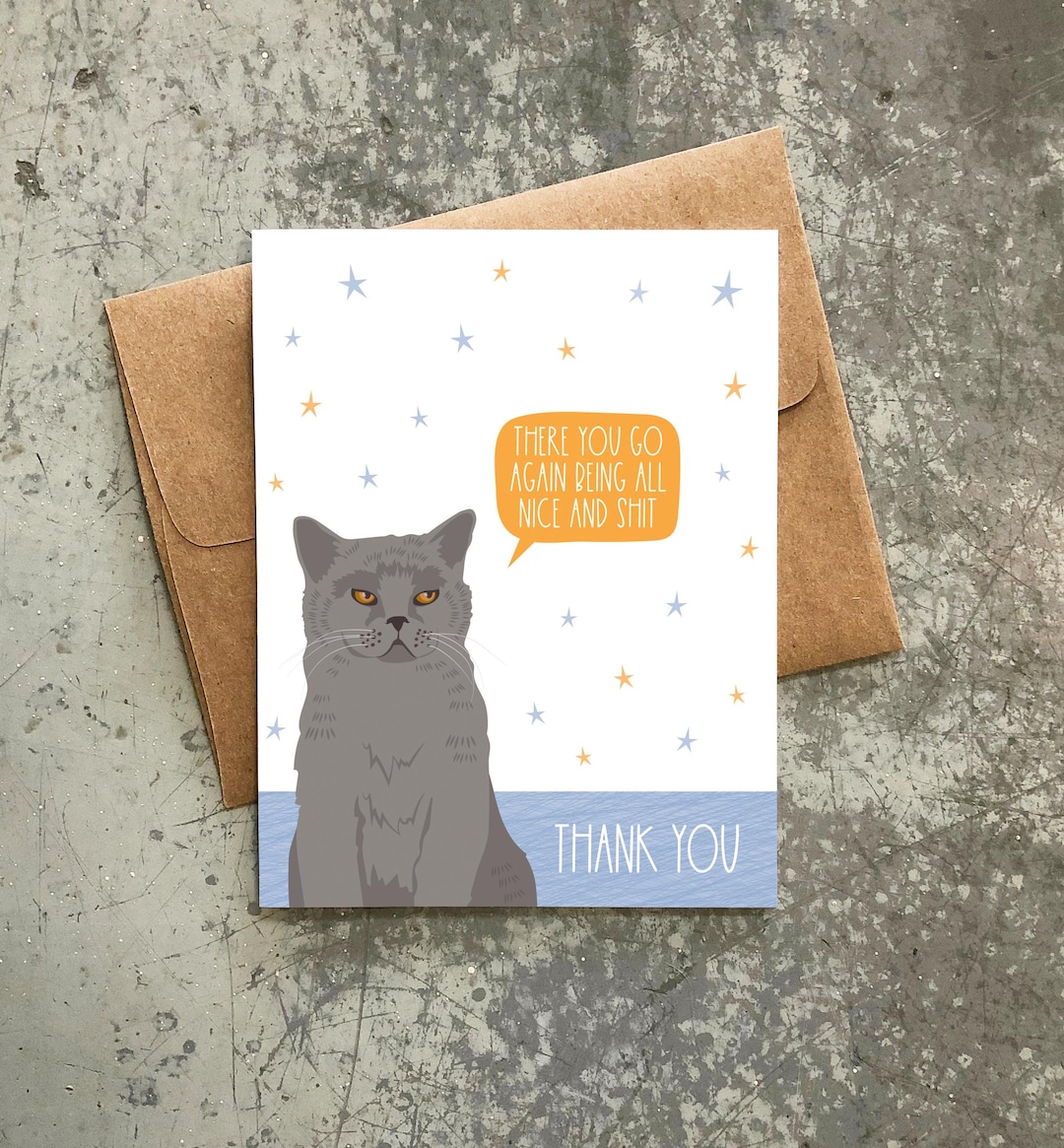 Funny Cat Thank You Card - Etsy