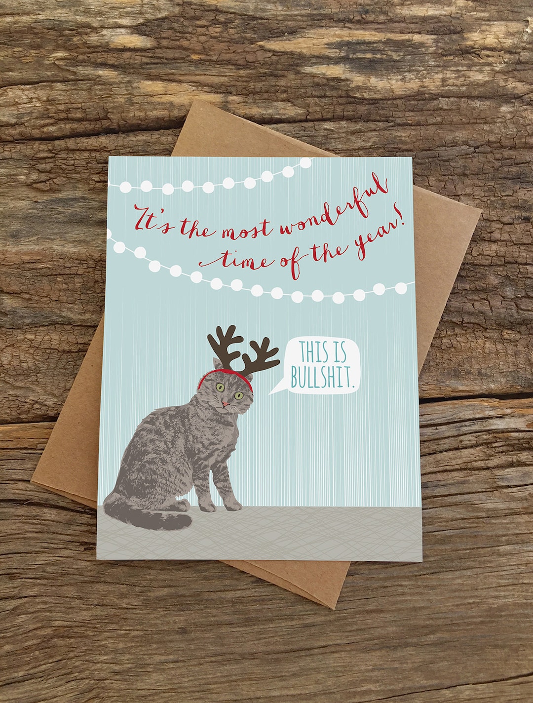 Funny Christmas Cards / Funny Cat Card / Cat Antlers / Boxed Set of 8 ...