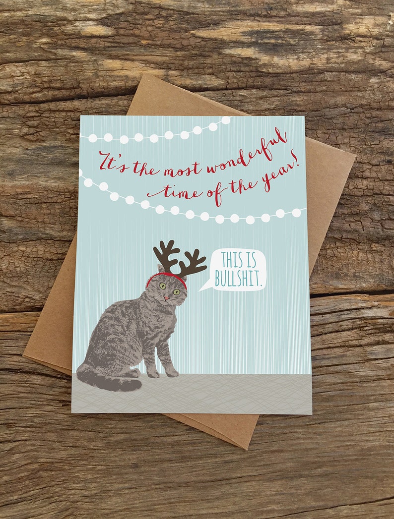 funny christmas cards / funny cat card / cat antlers / boxed set of 8 image 1