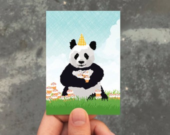 mini birthday card / gift enclosure card / panda cupcakes