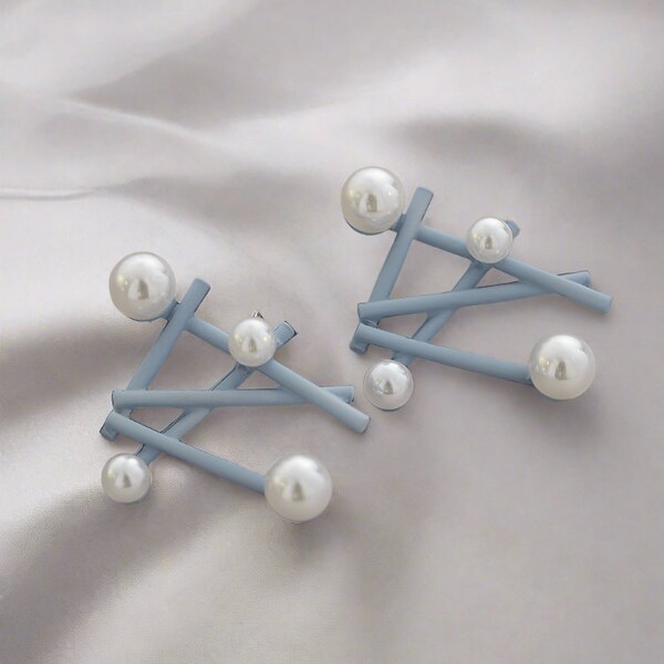 Blue geometric designer ear studs Piercing/ Ear Clips Artistic Design Earring