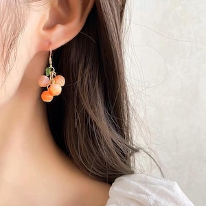 Fruit earrings, Kawaii Orange Bead Cluster Earrings, Fresh Citrus-Inspired Design for Vibrant Gift Giving, Kawaii gifts, Cute Design Earring
