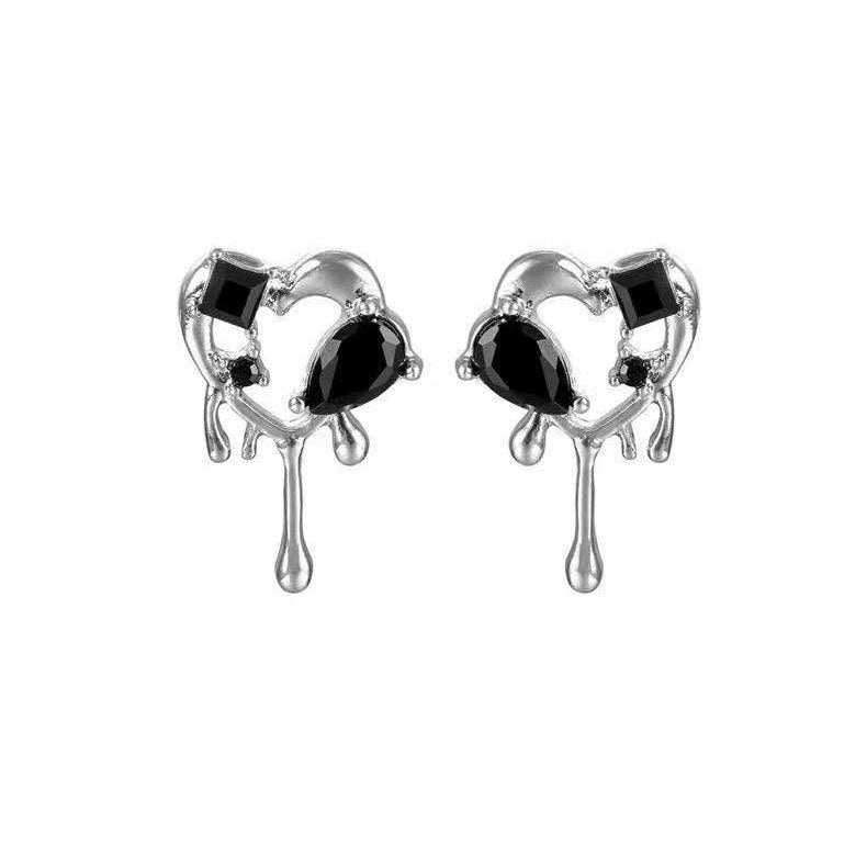Dainty ear studs - Black Drip Melting Heart Earrings, Gothic Jewelry for Y2K Style Lovers, Great Gift for Edgy Friends