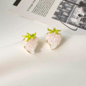 Crystal Strawberry Stud Earrings – Kawaii Pink Fruit Earrings for Everyday Wear –Korean Earrings, Cute Gift for Fruit Lovers