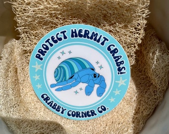 3" Blue Protect The Hermit Crabs Sticker