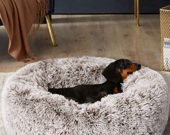 1pc Plush Round Pet Bed With Milk Stepping And Fleece Lining