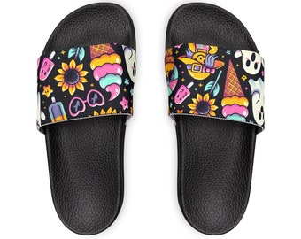 Spooky Girl Summer Ghost Ice Cream Women's PU Slide Sandals