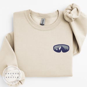 Embroidered Snowboarder Sweatshirt: Winter Sports Mountain Scene
