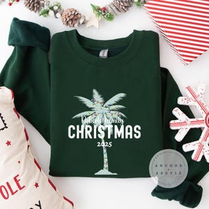 Christmas at the Beach Family Name Sweatshirt Custom Tropical Holiday Hoodie Personalized Christmas Crewneck Matching Family Vacation Shirt