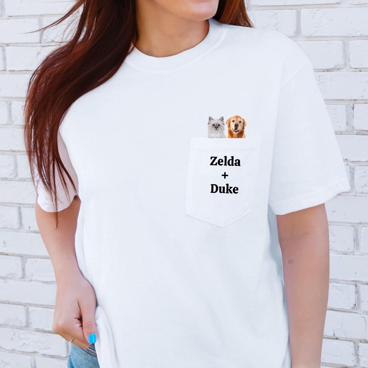 Custom Photo Dog Pocket Shirt Peeking Pet Pocket Personalized Dog Mom Gift for Dog Dad Funny Cat Lover Shirt Thoughtful Gift Pet Memorial