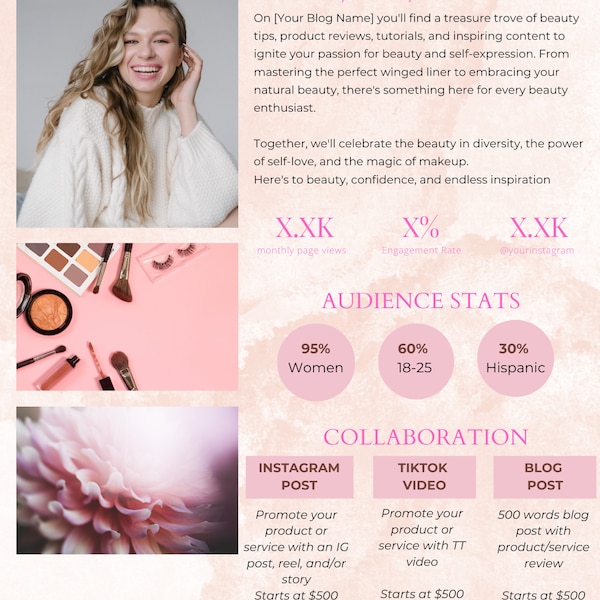 Media Kit Template Canva, Influencer media kit, Blog Media Kit, Tiktok, blogger template, Instagram Rate Card, Press Kit