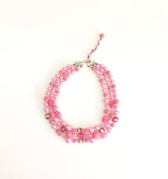 Hot Pink Pearl Vintage Choker Necklace - image 1