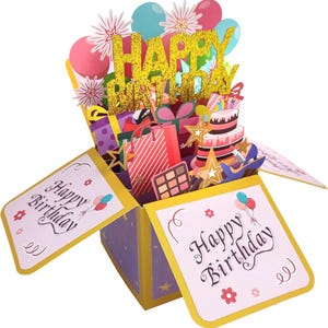 Lustige Pop-Up-Geburtstagskarte, süße 3D-Geburtstagsgeschenkbox für Erwachsene und Kinder mit Umschlägen, einzigartige handgemachte faltbare Feierkarten