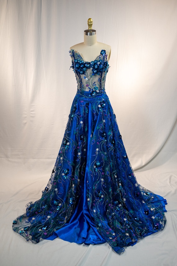 peacock blue dress for wedding Peacock Mesh V-Neck Dress With Ruching And Sparkly Crystals main image 1