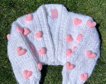 Chunky Heart Cardigan, Crochet Sweater, Heart Cardigan, Crochet Heart Cardigan, Chunky Knit Cardigan, Gifts for her