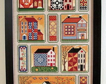 Kreuzstichvorlage Häuser Quilts Quilty Neighborhood GESAMTE MUSTER