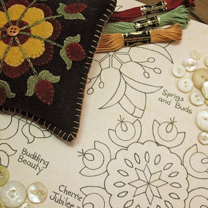 Drie tokens pdf-speldenkussenontwerp voor borduren, borduren, appliqué en wol FAAP