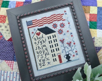 American Sampler House Cross Stitch Pattern Americana Patriotic Flag Sampler Stars Counted Cross Stitch