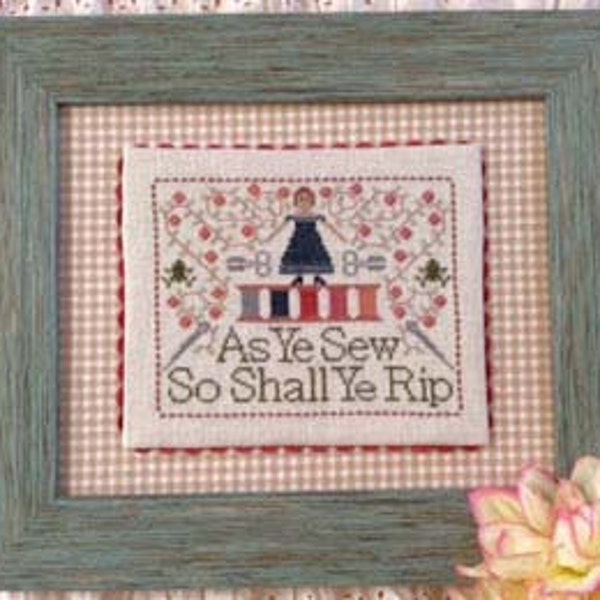 Counted Cross stitch Chart Sewing Motto Stitching Frogging Vintage Spools Vines Instant Download PDF