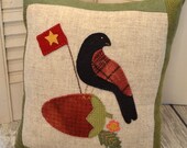 Bird on a Strawberry Primitive Wool Pillow Cushion SALE wool cushion pillow primitive shelf sitter primitive tuck needful thing