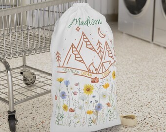 College-Wäschesack – personalisierter Wäschesack – Wildblumenbeutel – perfekt für College-Studenten – Geschenk für Studenten