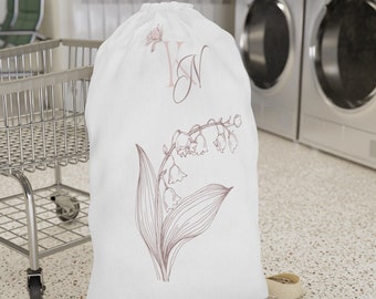 College Laundry Bag - Birth Flower Personalized Laundry Bag - Gift for College Student - Birth Flower Month