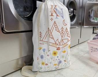 Personalisierter Wäschesack - Wäschebeutel für Studenten - Geschenk für Studenten - Benutzerdefinierter Wäschesack - Monogramm Tasche Wildblumen