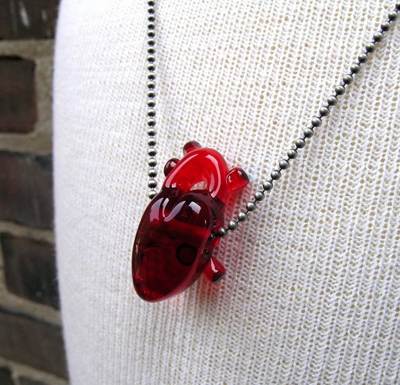 Custom Red Glass Heart Anatomical Heart Glass Bead Flameworked Wearable Art Handmade by Amy Bond