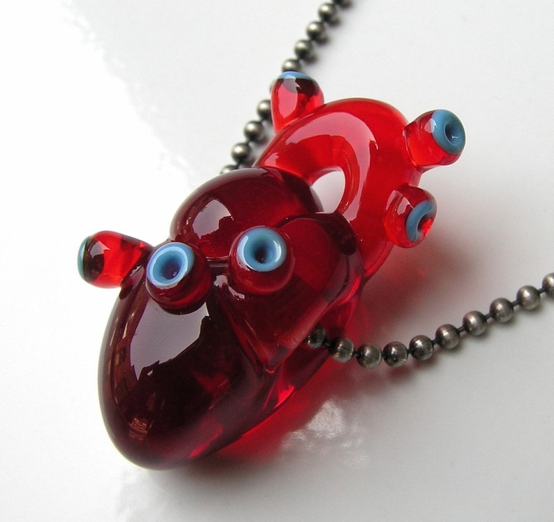 Custom Red Glass Heart Anatomical Heart Glass Bead Flameworked Wearable Art Handmade by Amy Bond
