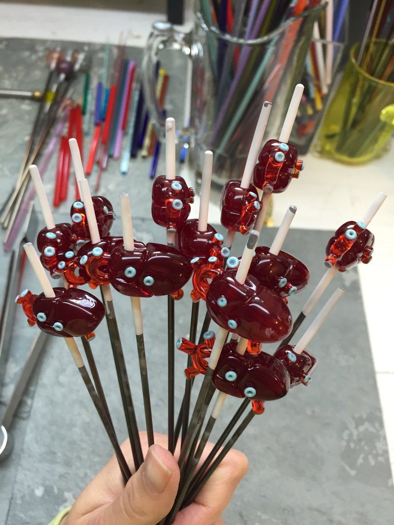 Custom Red Glass Heart Anatomical Heart Glass Bead Flameworked Wearable Art Handmade by Amy Bond