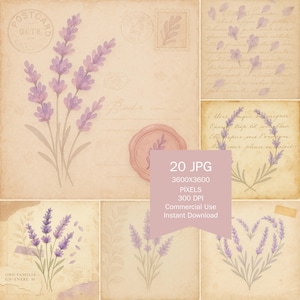 Lavender Floral Digital Watercolor Digital Paper Pack, for Junk Journal, Scrapbooking, Cards, and Crafts, JPG Instant Digital Download