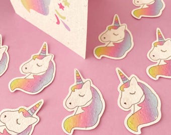 Eco Friendly Plantable Unicorn Shapes - Contain Wild Flower Seeds - Pack of Ten - Party Favours