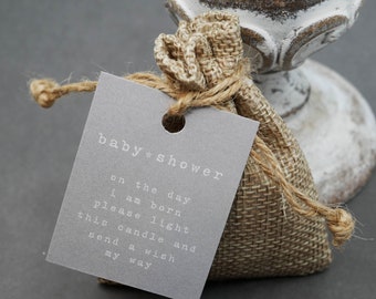 Kaarslabels voor babyshowers - Grijs sterthema