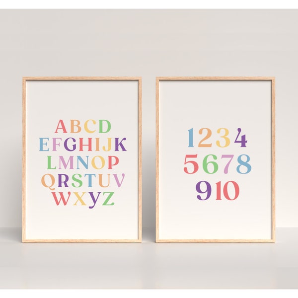 Alphabet Numbers Poster - Educational Art Decor for Kids Children Rooms and Nursery Perfect for Homeschool and School Resource Modern Design