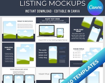 Mockup-sjablonen voor Etsy-listing: canva-bewerkbare mock-upbundel (digitale download)