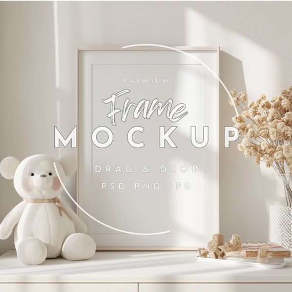 Baby Nursery Digital Frame Mockup, Easy Drag-and-Drop, Photoshop Template