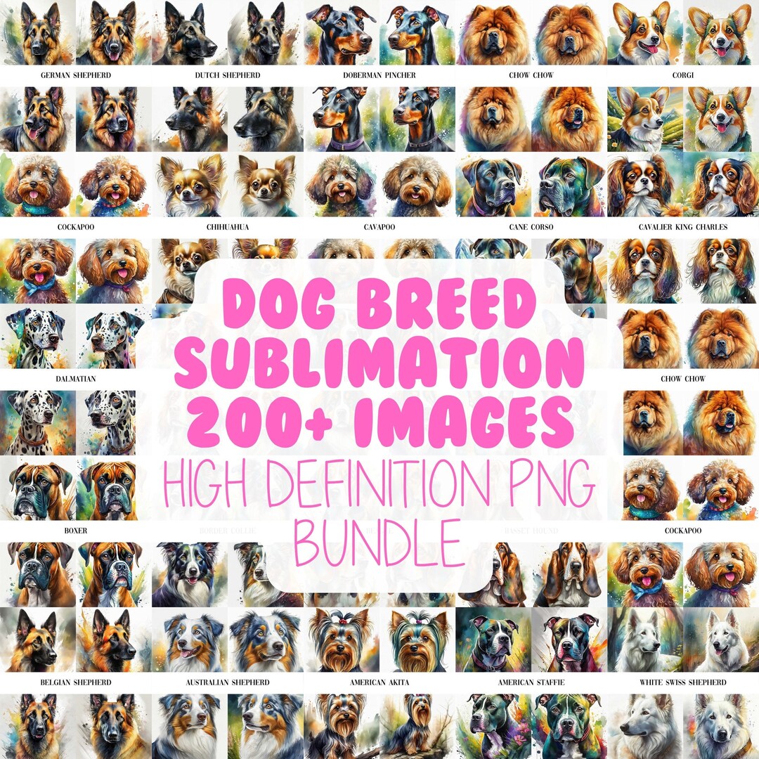 Watercolor Dog Breeds Clipart, Sublimation PNG Bundle (digital Download ...