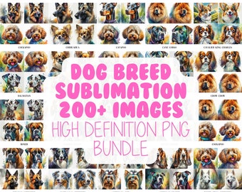 Imágenes prediseñadas de razas de perros en acuarela, paquete PNG de sublimación (descarga digital)