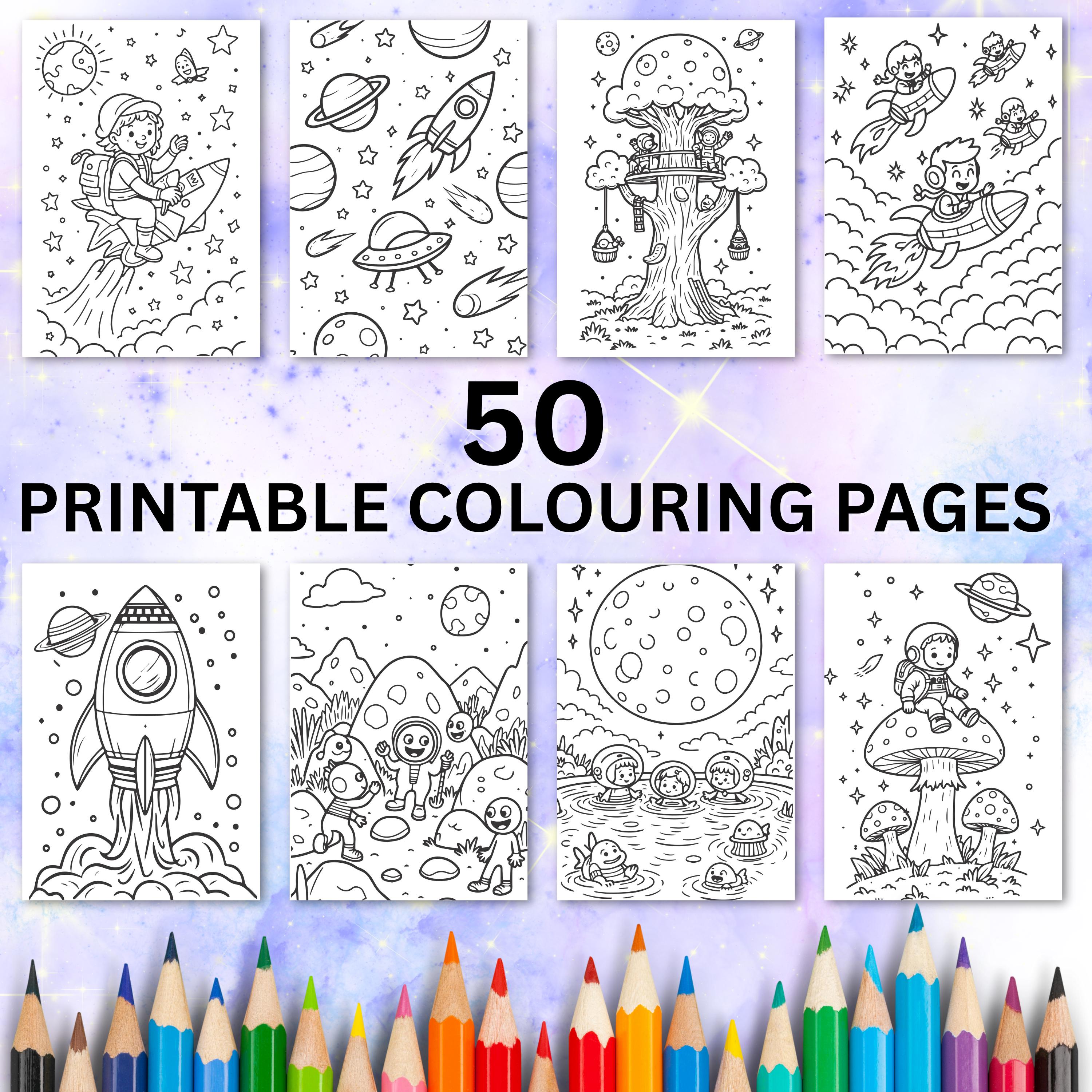 Space Coloring Book for Kids: 50 Unique Rocket & Alien Pages (printable ...