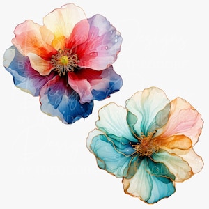 Rainbow Watercolor Flower Clipart: Vibrant Floral PNGs (Digital Download)