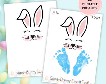 Manualidad imprimible de huella de Pascua / Recuerdo de Pascua DIY / Descarga digital para niños