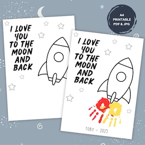 DIY Vatertag Handabdruck Karte für Kinder – Rakete Handwerk mit “I Love You to the Moon and Back” – A4 Erinnerungsgeschenk