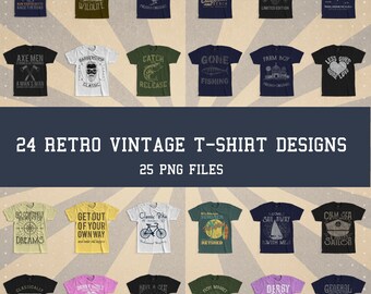 24 Retro Vintage T-shirt Designs - Sublimering PNG Clipart