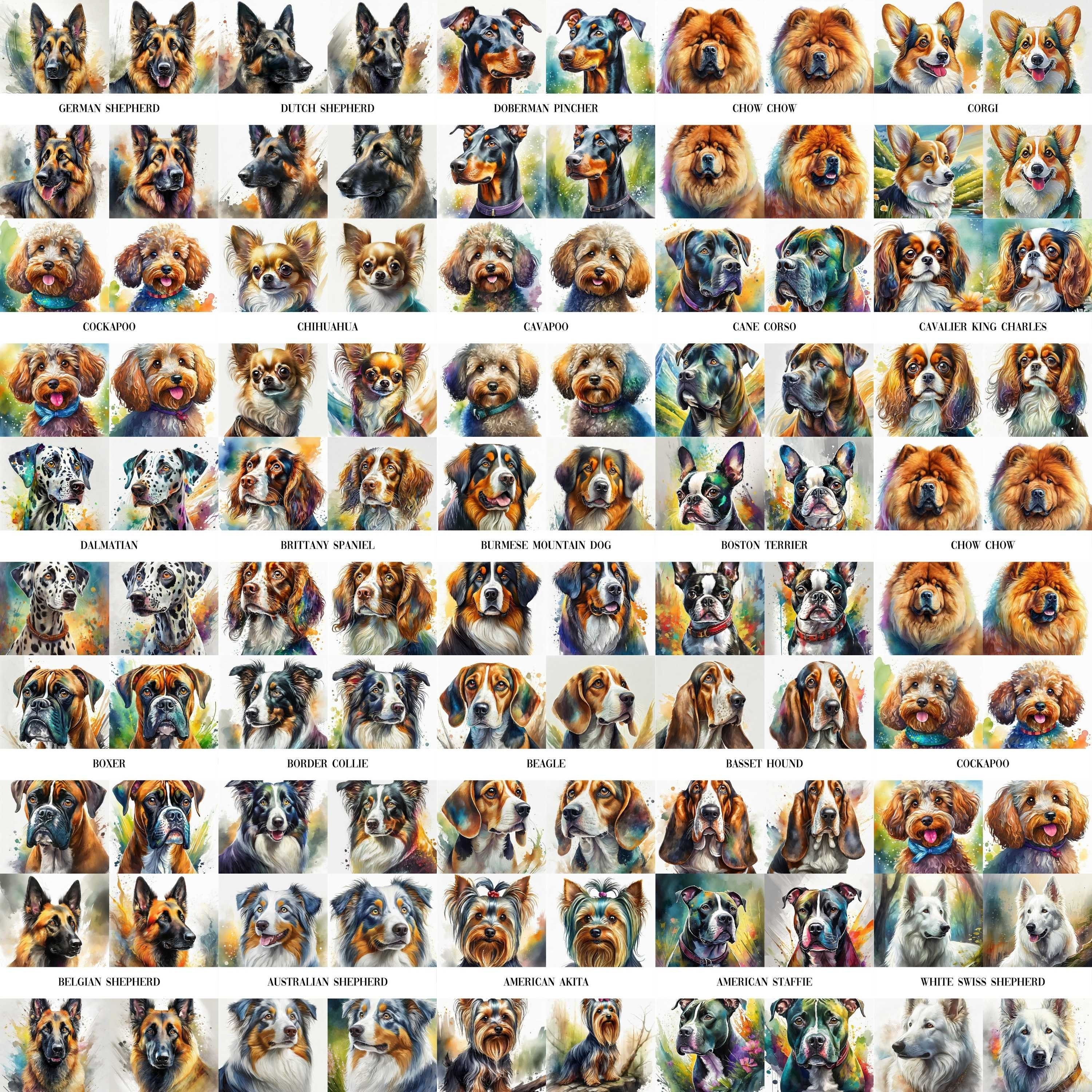 Watercolor Dog Breeds Clipart, Sublimation PNG Bundle (digital Download ...