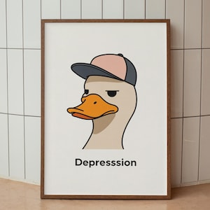 Ente Depression Kunstdruck | Dark Humor Wandkunst | Digitaler Download | Cartoon Mentales Poster | Ästhetische Dekoration