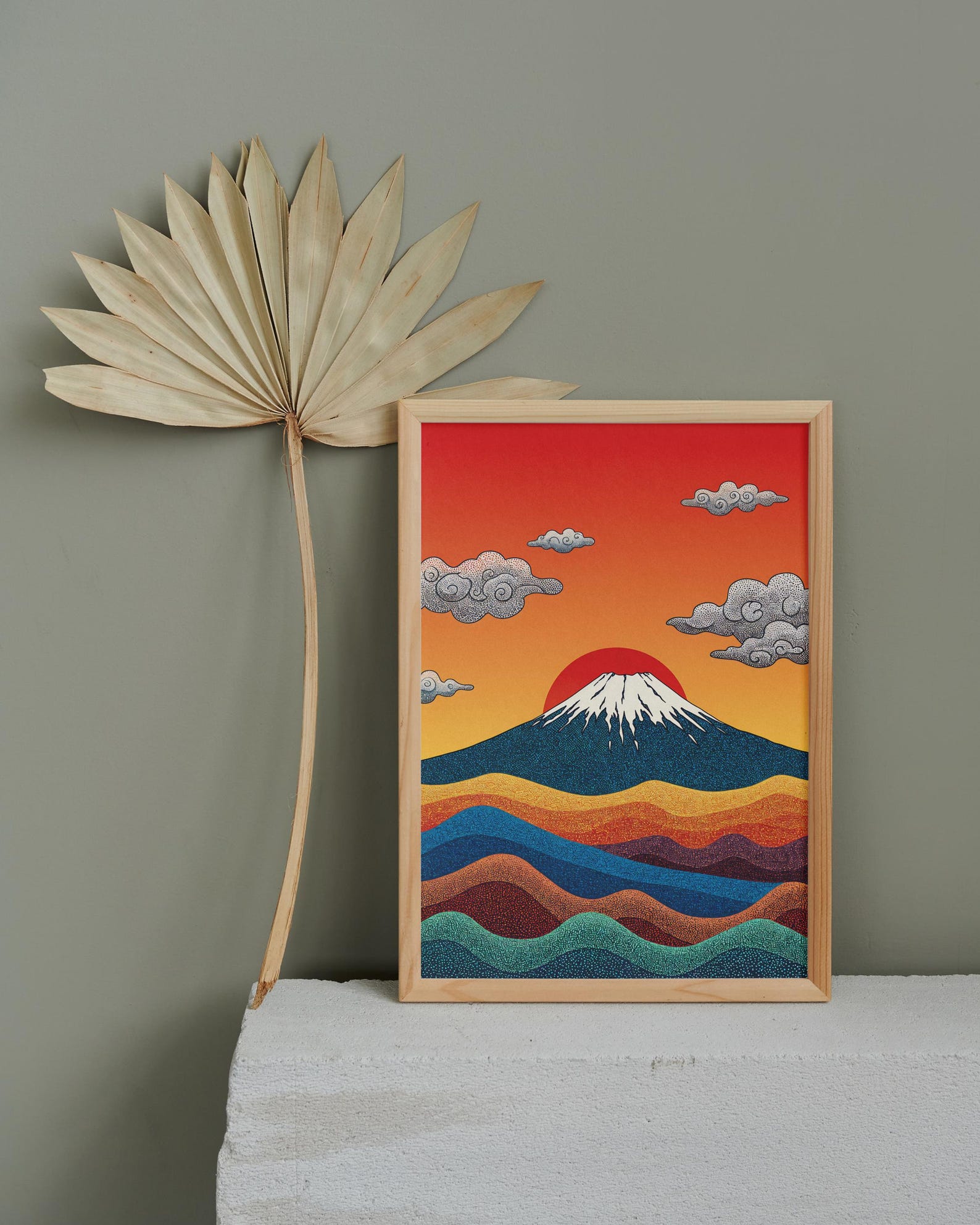 Mount Fuji Wall Art Print - Japanese Landscape Poster - Vibrant Sunset ...