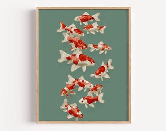 Koi Fish Wall Art Print, Minimalist Japanese Fish Poster, Zen Home Decor, Tranquil Nature Art, Bathroom Decor, Beach House Decor