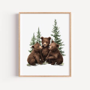 Bear Family Nursery Print | Woodland Animal Wall Art | Baby Bear Cubs Poster | Forest Nursery Decor | Cute Animal Print for Kids Room